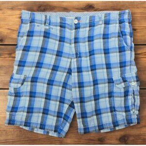 Tommy Bahama Relax Mens Blue Plaid Cargo Shorts 35